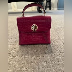 Kate Spade Romy Croc-embossed Mini Flap Top Handle Bag In Berry Blitz